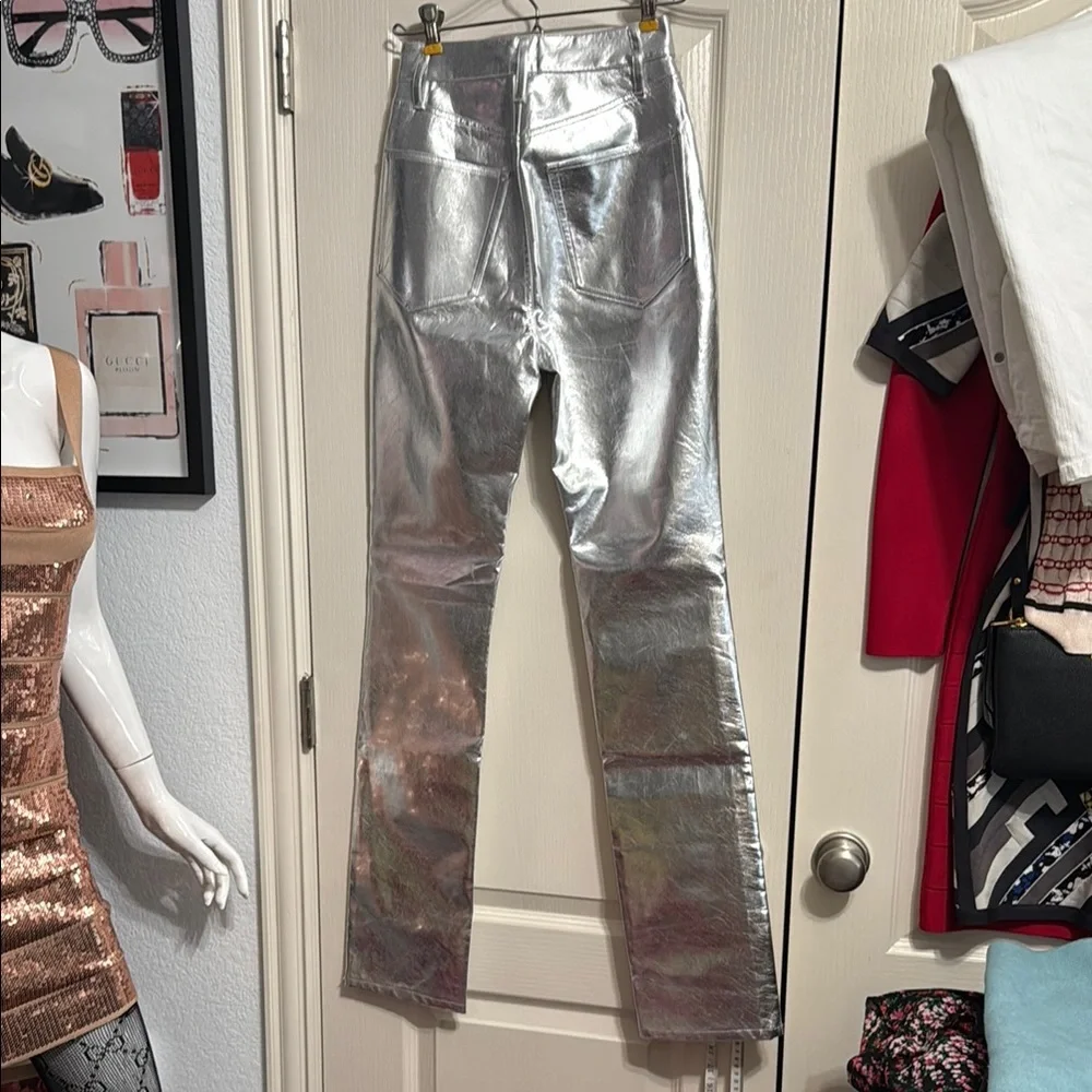 WeWoreWhat Silver Mirror Straight Leg Faux Leather Pants Futuristic Cybercore